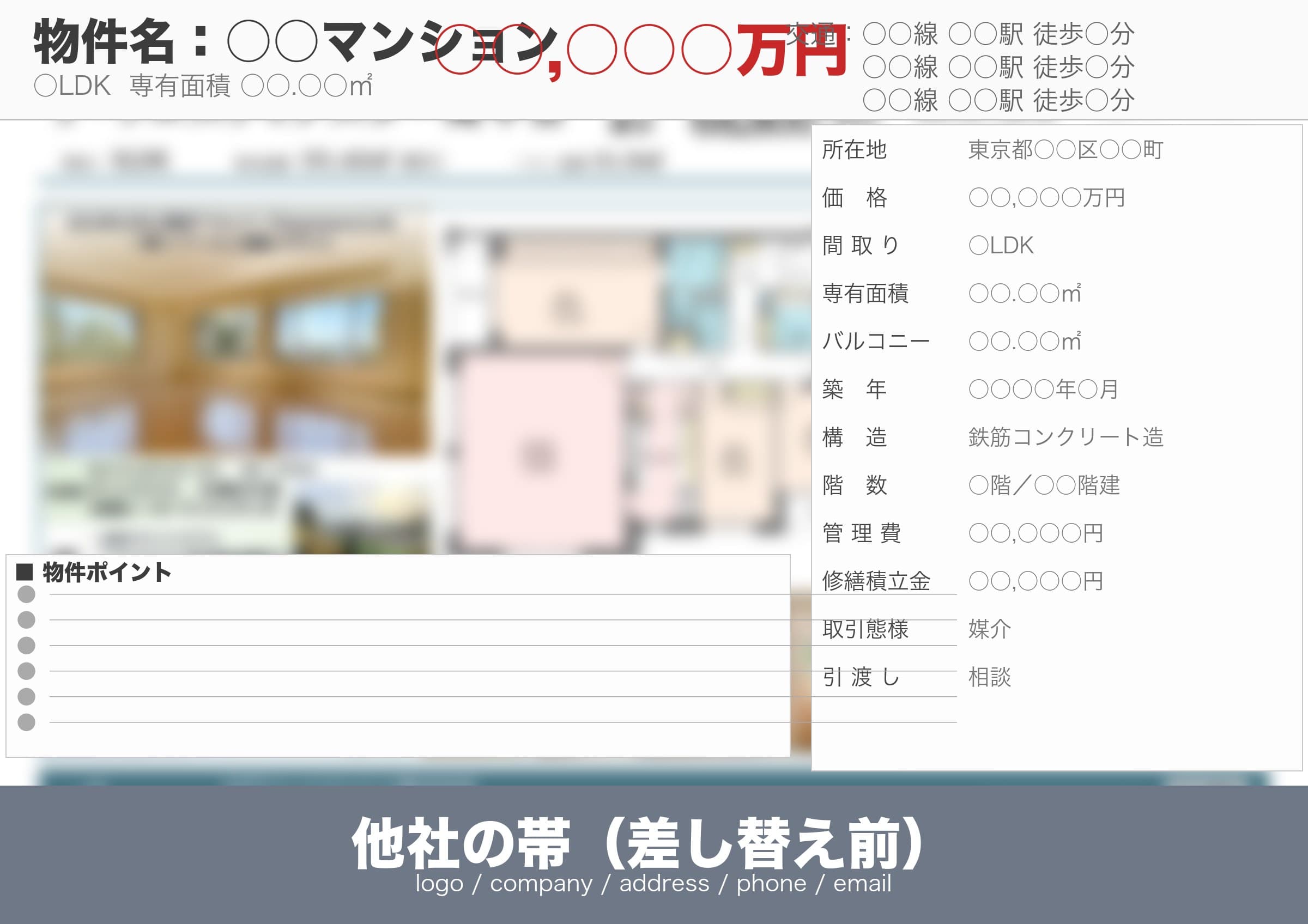 帯変更前のマイソク(他社帯のサンプル)